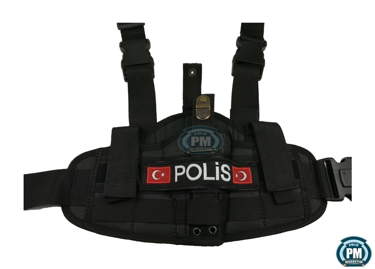 Polis Siyah Renk Çift Yedek Şarjörlü Çift Nokta Askılı Bacak Silah Kılıfı
