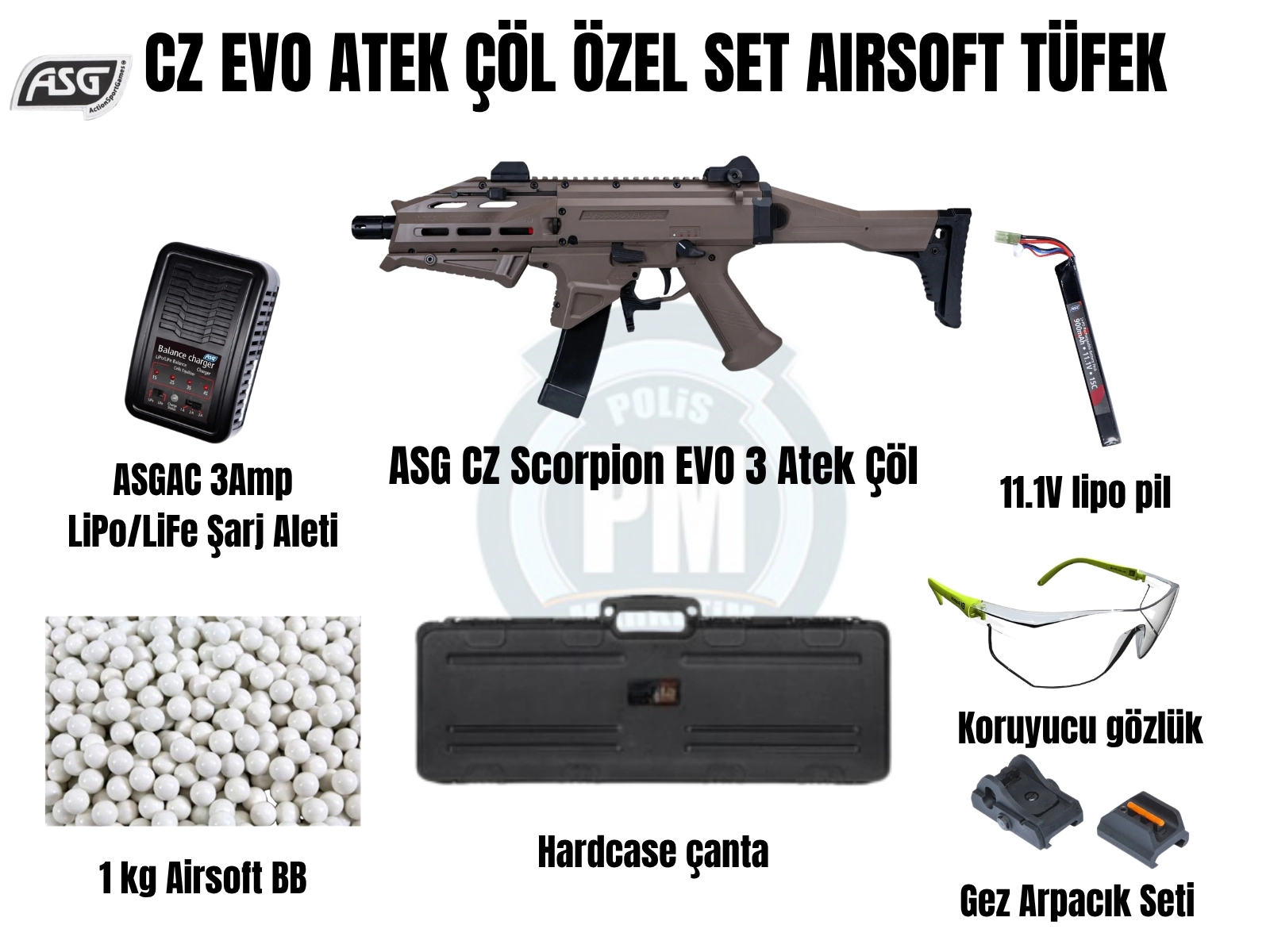 ASG CZ Scorpion  Evo Atek Özel Set Airsoft Tüfek Tan 