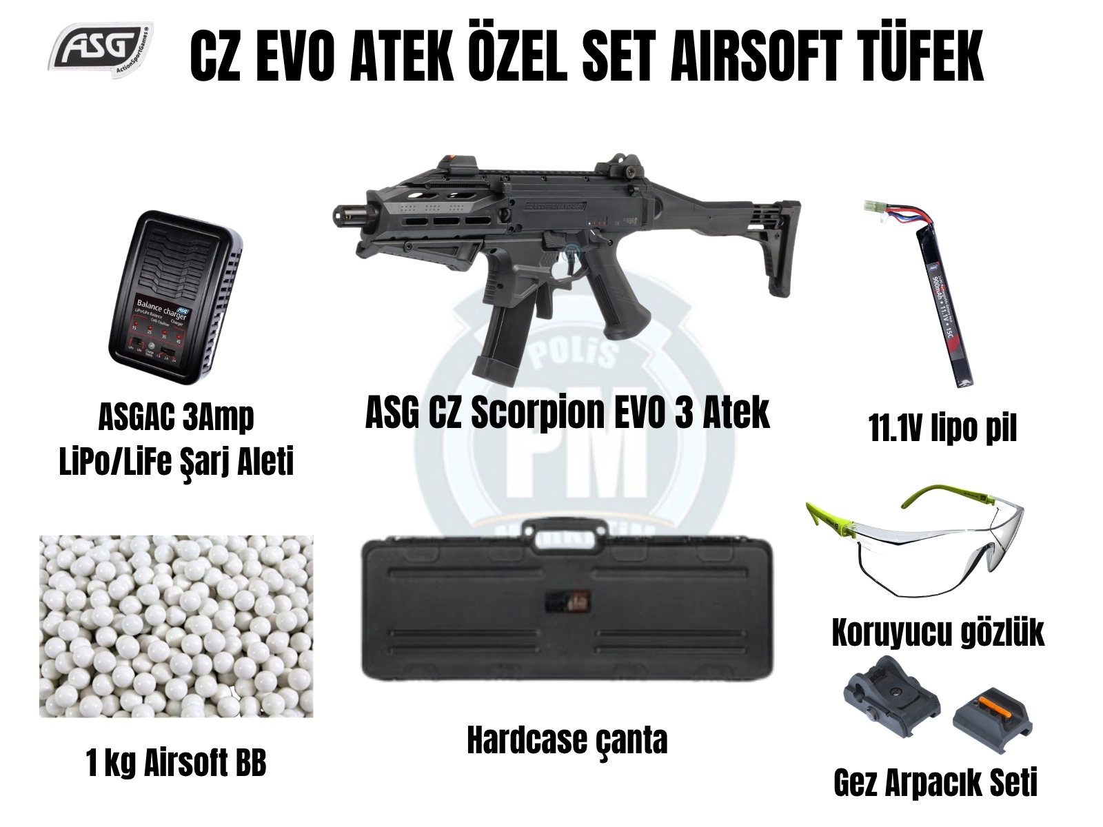 ASG CZ Scorpion  Evo Atek Özel Set Airsoft Tüfek Siyah