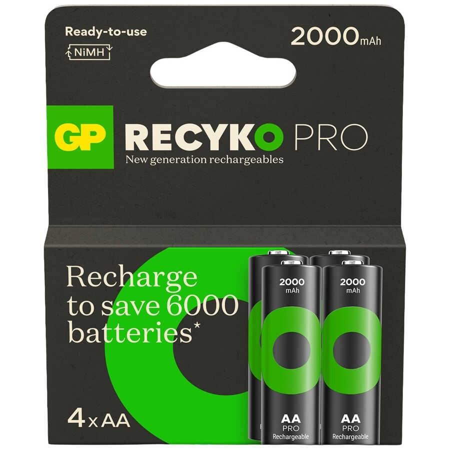 GP Batteries Recyko Pro AA Kalem Ni-Mh Şarjlı Pil, 1.2 Volt, 4’lü Kart