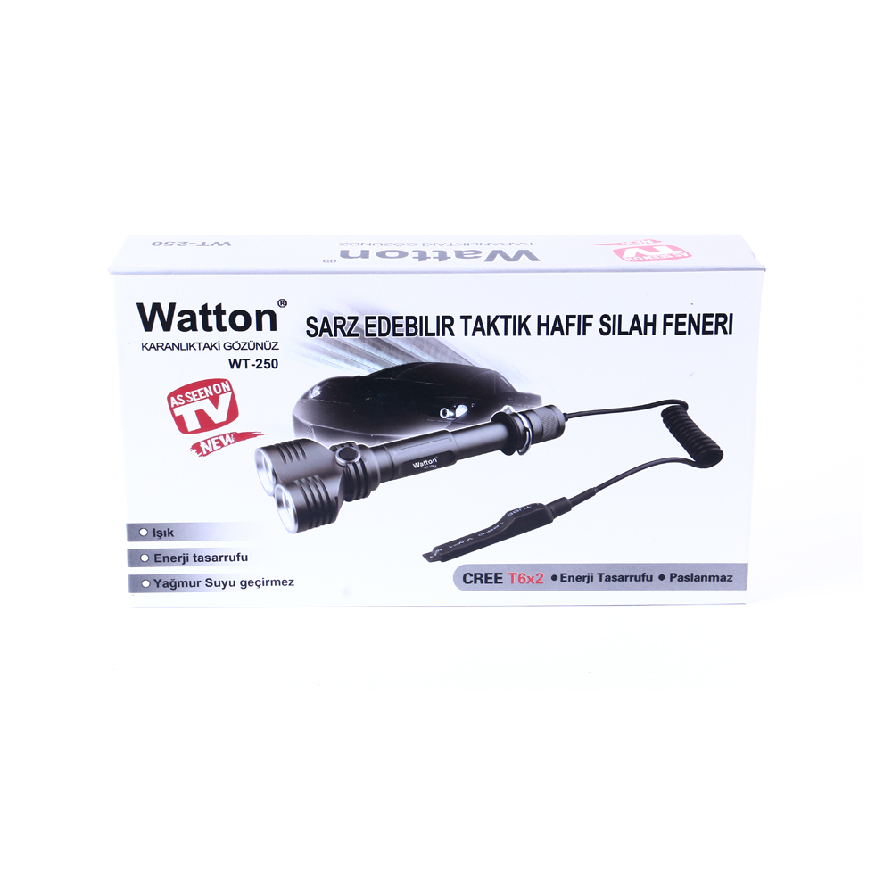 Orjinal 1600 Lümen Tx6 Çift Başlı Şarjlı Özel Avcı Feneri Watton Wt-250