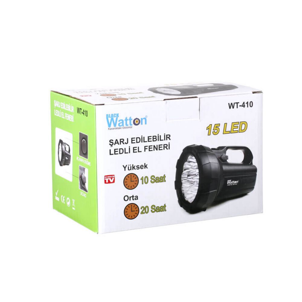 ŞARJ EDİLEBİLİR PARLAK 15 LED EL FENERİ WATTON WT-410