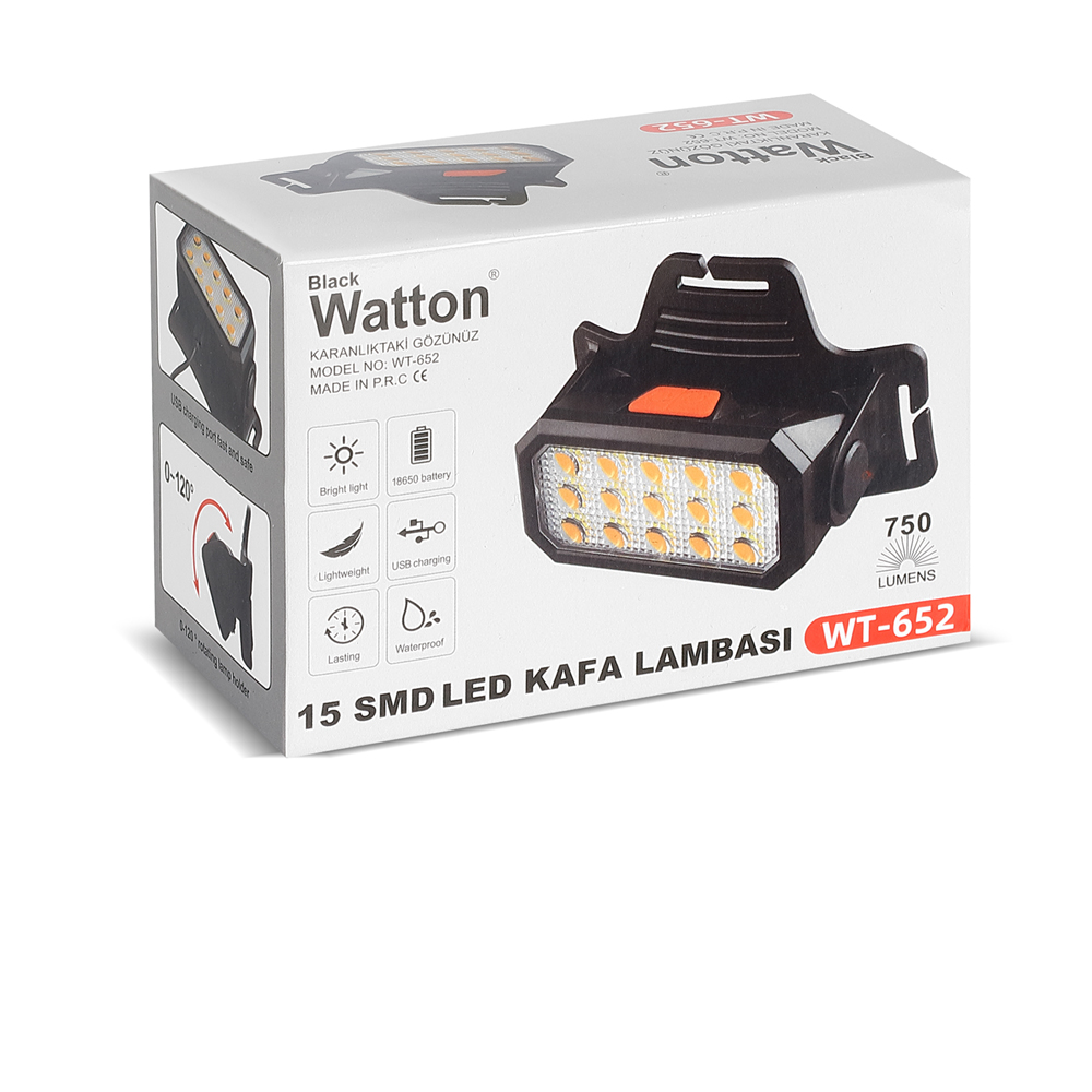 15 LEDLİ SARI / BEYAZ ŞARJLI KAFA LAMBASI WATTON WT-652