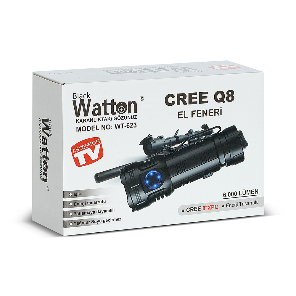 CREE Q8- XPG 8+1 LED  ŞARJLI EL FENERİ WATTON WT-623