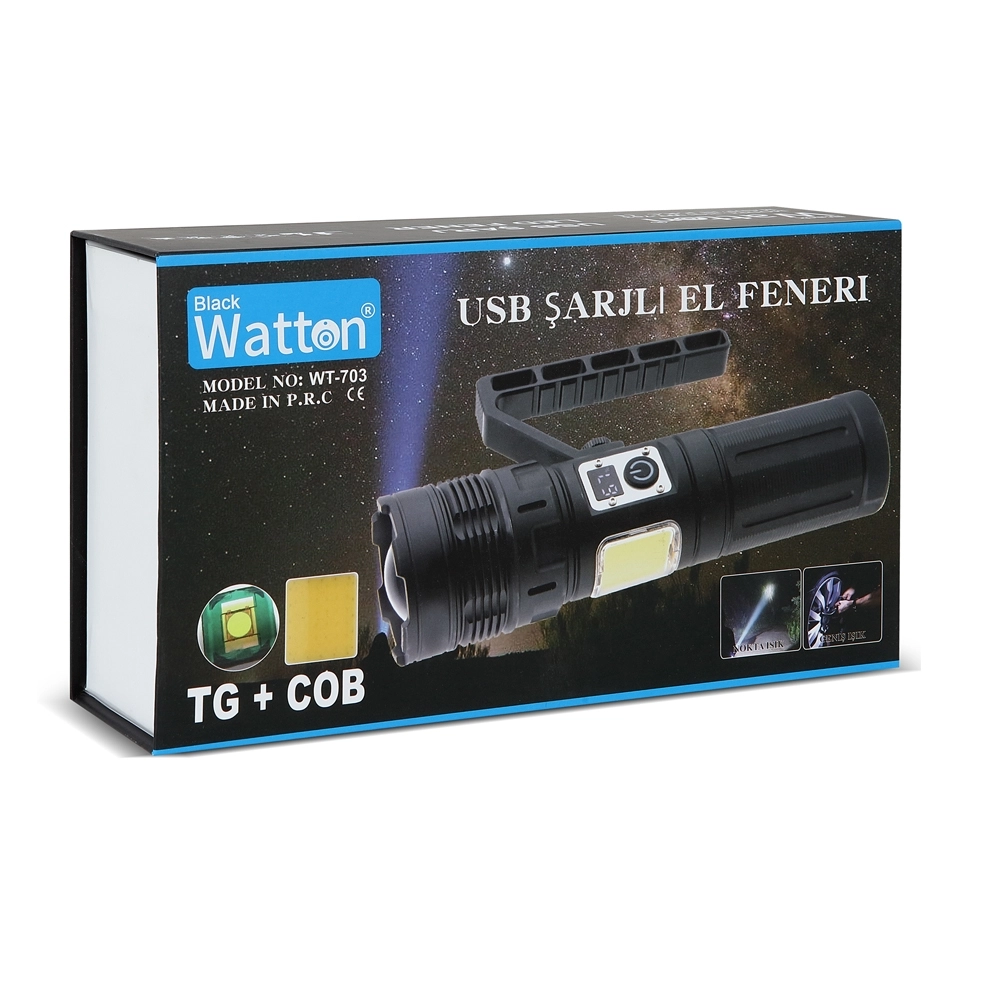 15.000 LÜMEN TG+COB LED ŞARJLI EL FENERİ WATTON WT-703