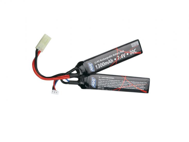 LiPo 7,4 volt 2S 1300 MAH 20C Pil