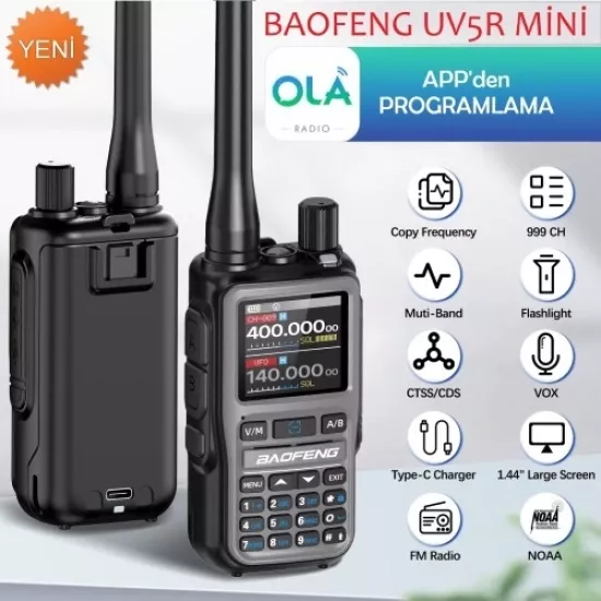 BAOFENG UV-5R Mini Dual Band Telsiz (VHF/UHF) – 5W Güç, Bluetooth, Type-C Şarj