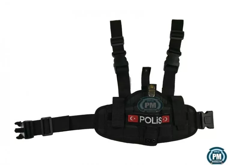 Polis Siyah Renk Çift Yedek Şarjörlü Çift Nokta Askılı Bacak Silah Kılıfı