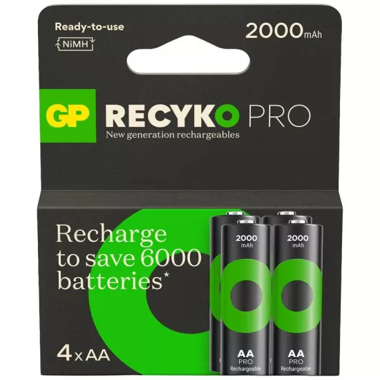 GP Batteries Recyko Pro AA Kalem Ni-Mh Şarjlı Pil, 1.2 Volt, 4’lü Kart