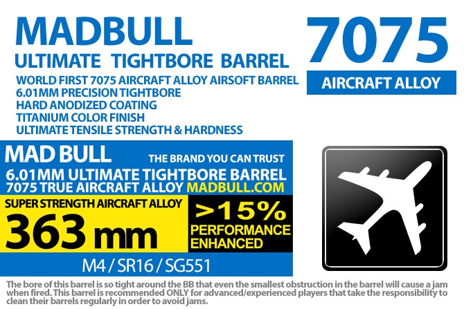 Madbull 6,01x363 mm Hassas T6 7075​ Alüminyum M4/SR16/SG551 İç Namlu
