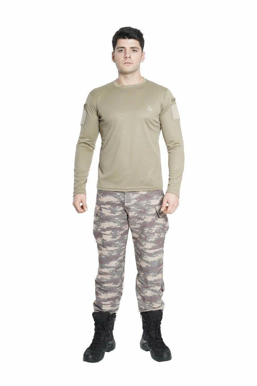 Vogel Tactical Uzun Kollu Yakasız Bej Taktik Tşört