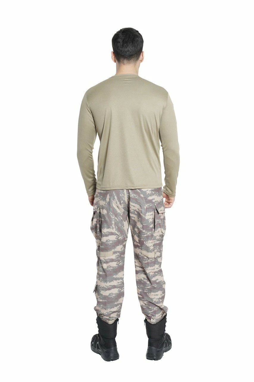 Vogel Tactical Uzun Kollu Yakasız Bej Taktik Tşört
