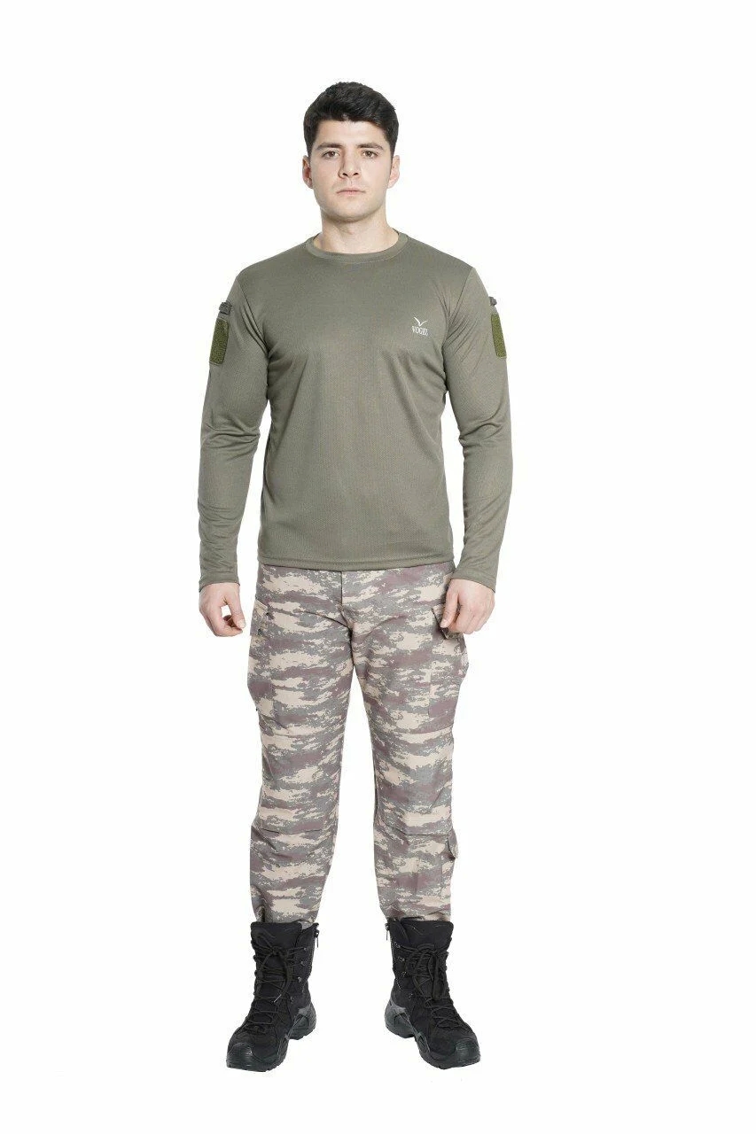Vogel Tactical Uzun Kollu Yakasız Haki Taktik Tşört